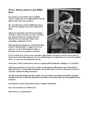 A preview of a PDF biography for Creed, Eric William Cuthbert